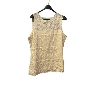 Addition Elle Cream Floral Lace Sleeveless Shell Top Plus Size 1X Ivory Lined
